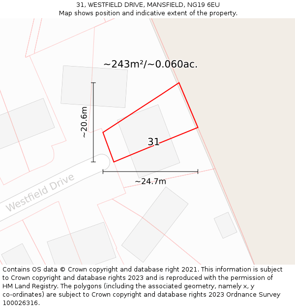 31, WESTFIELD DRIVE, MANSFIELD, NG19 6EU: Plot and title map