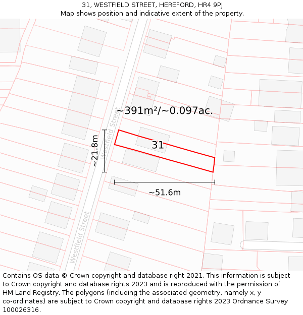 31, WESTFIELD STREET, HEREFORD, HR4 9PJ: Plot and title map