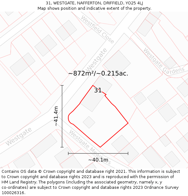 31, WESTGATE, NAFFERTON, DRIFFIELD, YO25 4LJ: Plot and title map