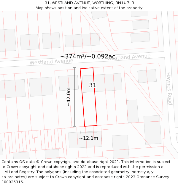 31, WESTLAND AVENUE, WORTHING, BN14 7LB: Plot and title map