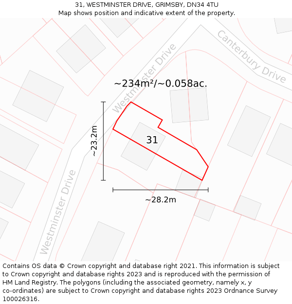 31, WESTMINSTER DRIVE, GRIMSBY, DN34 4TU: Plot and title map