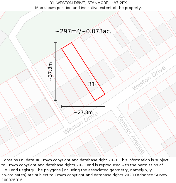 31, WESTON DRIVE, STANMORE, HA7 2EX: Plot and title map