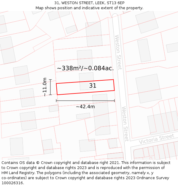 31, WESTON STREET, LEEK, ST13 6EP: Plot and title map