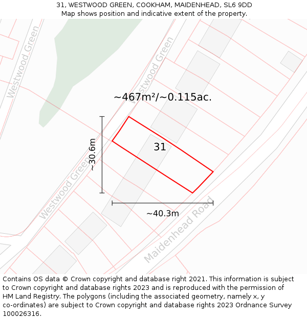 31, WESTWOOD GREEN, COOKHAM, MAIDENHEAD, SL6 9DD: Plot and title map