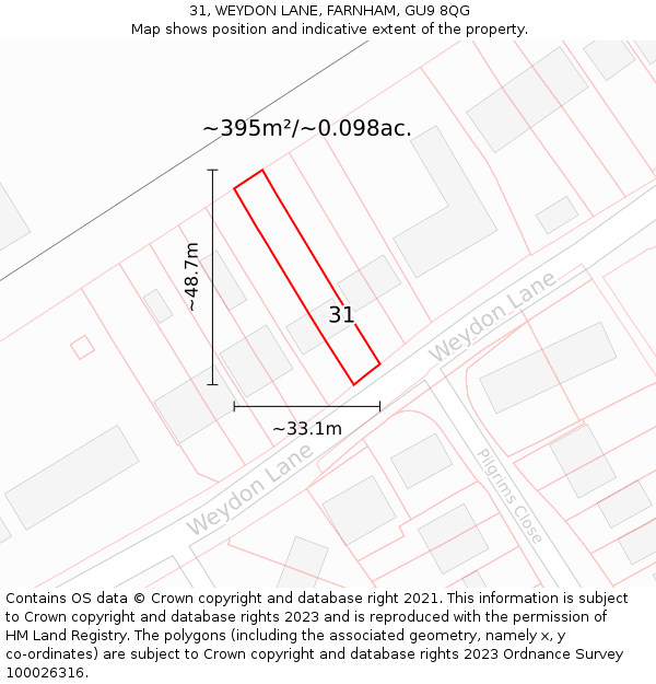 31, WEYDON LANE, FARNHAM, GU9 8QG: Plot and title map