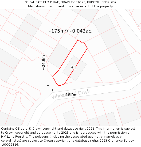 31, WHEATFIELD DRIVE, BRADLEY STOKE, BRISTOL, BS32 9DP: Plot and title map