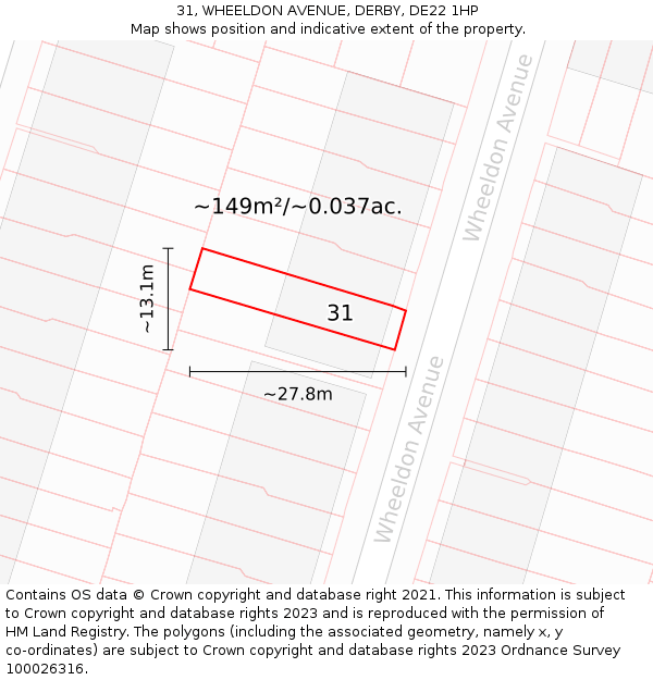 31, WHEELDON AVENUE, DERBY, DE22 1HP: Plot and title map