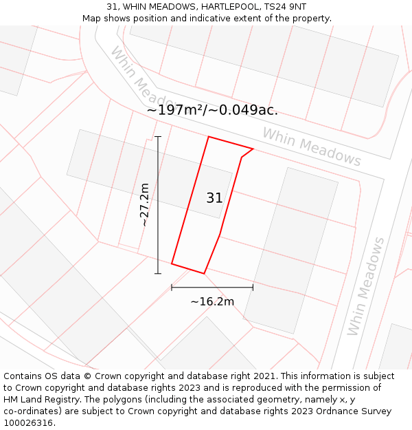 31, WHIN MEADOWS, HARTLEPOOL, TS24 9NT: Plot and title map