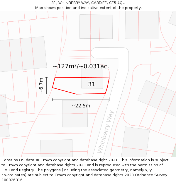 31, WHINBERRY WAY, CARDIFF, CF5 4QU: Plot and title map
