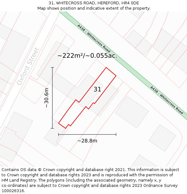 31, WHITECROSS ROAD, HEREFORD, HR4 0DE: Plot and title map