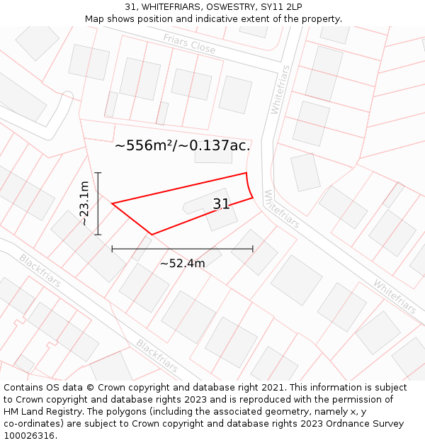 31, WHITEFRIARS, OSWESTRY, SY11 2LP: Plot and title map