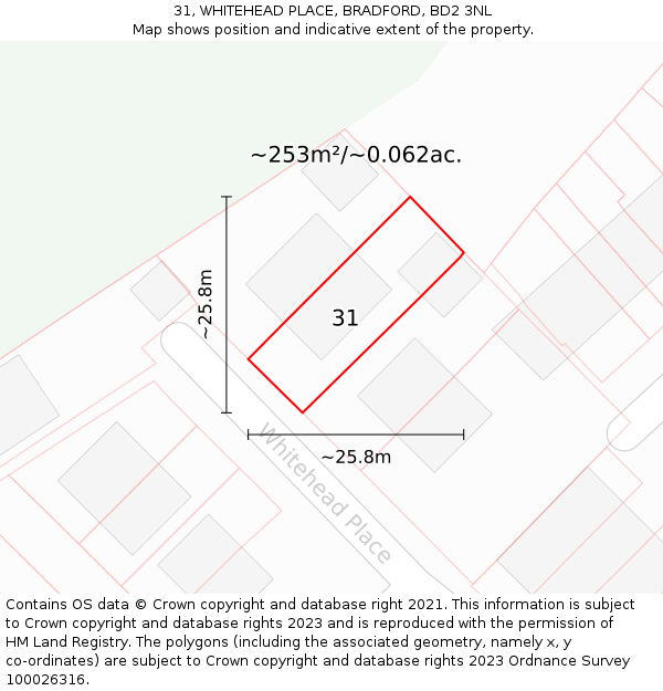 31, WHITEHEAD PLACE, BRADFORD, BD2 3NL: Plot and title map