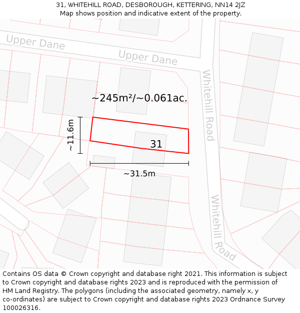 31, WHITEHILL ROAD, DESBOROUGH, KETTERING, NN14 2JZ: Plot and title map