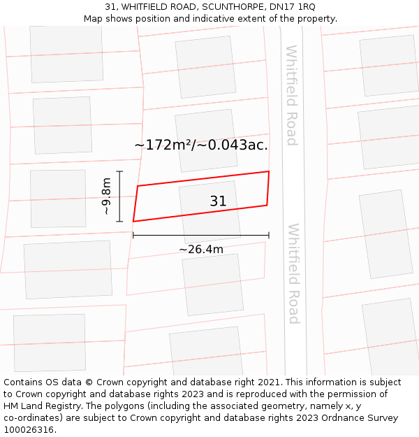 31, WHITFIELD ROAD, SCUNTHORPE, DN17 1RQ: Plot and title map
