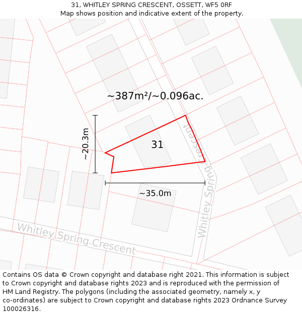 31, WHITLEY SPRING CRESCENT, OSSETT, WF5 0RF: Plot and title map