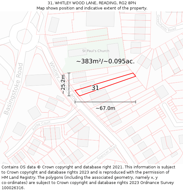 31, WHITLEY WOOD LANE, READING, RG2 8PN: Plot and title map