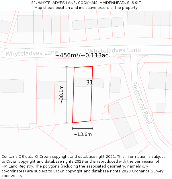 31, WHYTELADYES LANE, COOKHAM, MAIDENHEAD, SL6 9LT: Plot and title map