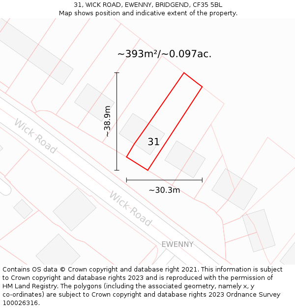 31, WICK ROAD, EWENNY, BRIDGEND, CF35 5BL: Plot and title map