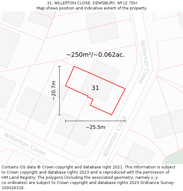 31, WILLERTON CLOSE, DEWSBURY, WF12 7SH: Plot and title map