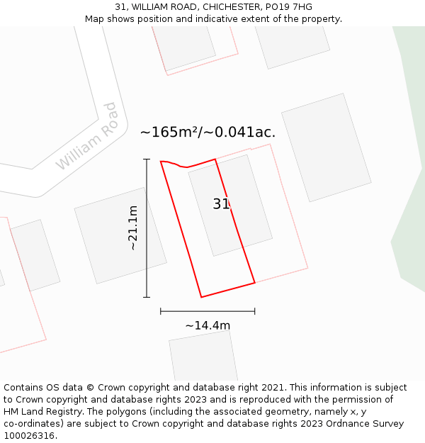 31, WILLIAM ROAD, CHICHESTER, PO19 7HG: Plot and title map