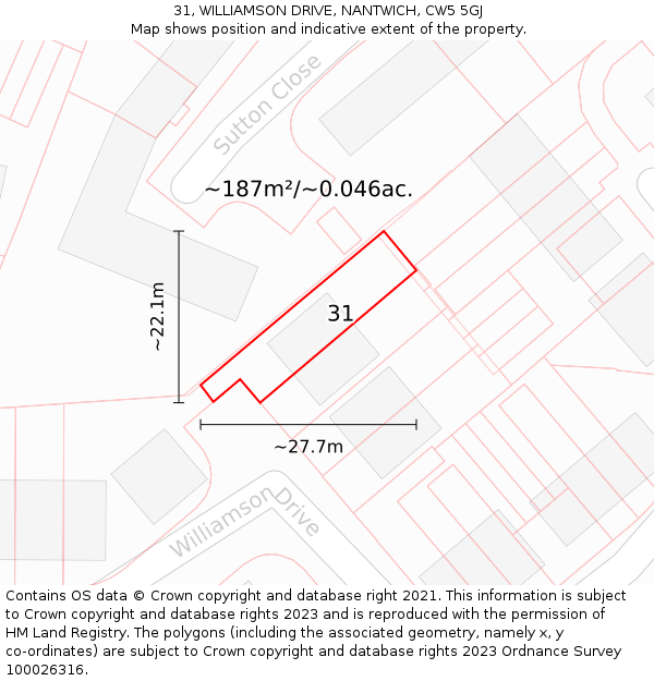 31, WILLIAMSON DRIVE, NANTWICH, CW5 5GJ: Plot and title map