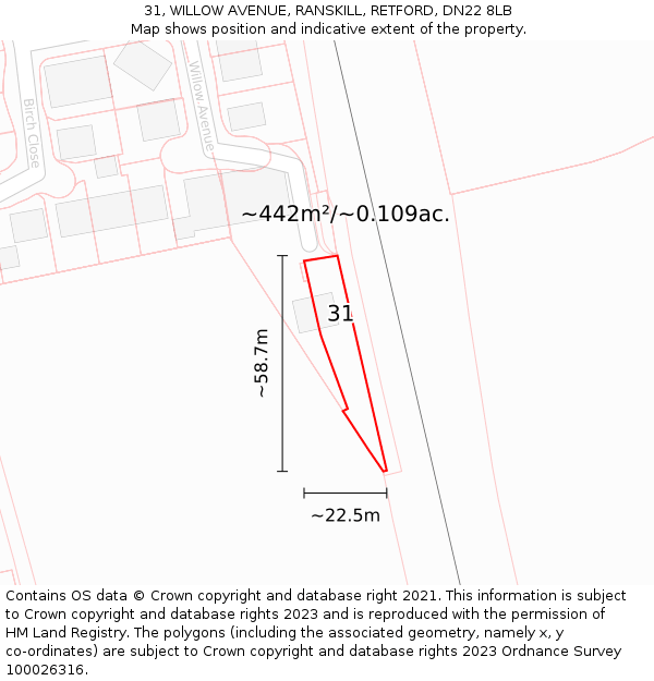 31, WILLOW AVENUE, RANSKILL, RETFORD, DN22 8LB: Plot and title map