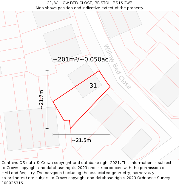 31, WILLOW BED CLOSE, BRISTOL, BS16 2WB: Plot and title map