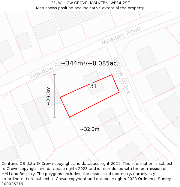 31, WILLOW GROVE, MALVERN, WR14 2SE: Plot and title map
