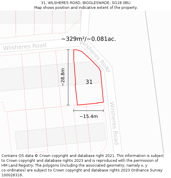 31, WILSHERES ROAD, BIGGLESWADE, SG18 0BU: Plot and title map