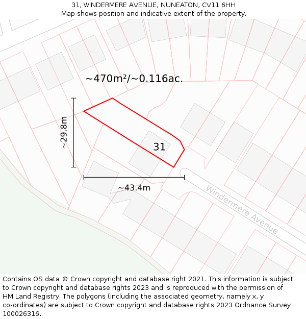 31, WINDERMERE AVENUE, NUNEATON, CV11 6HH: Plot and title map