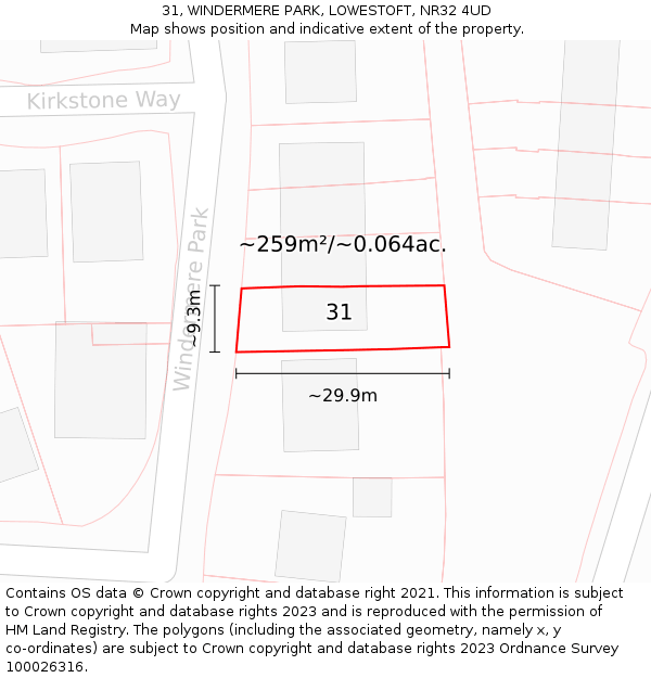 31, WINDERMERE PARK, LOWESTOFT, NR32 4UD: Plot and title map