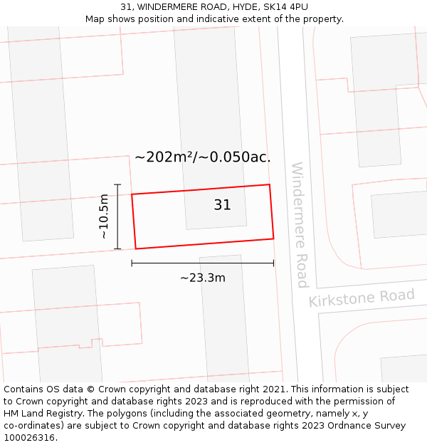 31, WINDERMERE ROAD, HYDE, SK14 4PU: Plot and title map