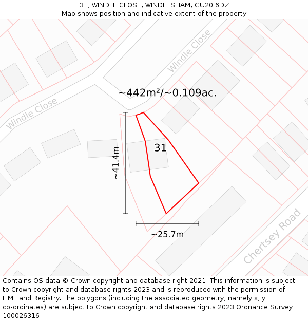 31, WINDLE CLOSE, WINDLESHAM, GU20 6DZ: Plot and title map