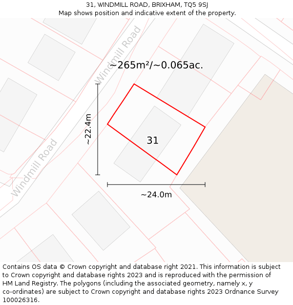 31, WINDMILL ROAD, BRIXHAM, TQ5 9SJ: Plot and title map