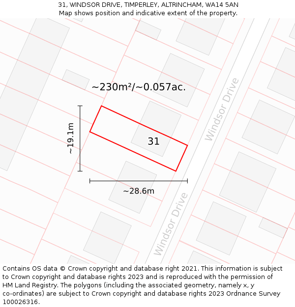 31, WINDSOR DRIVE, TIMPERLEY, ALTRINCHAM, WA14 5AN: Plot and title map