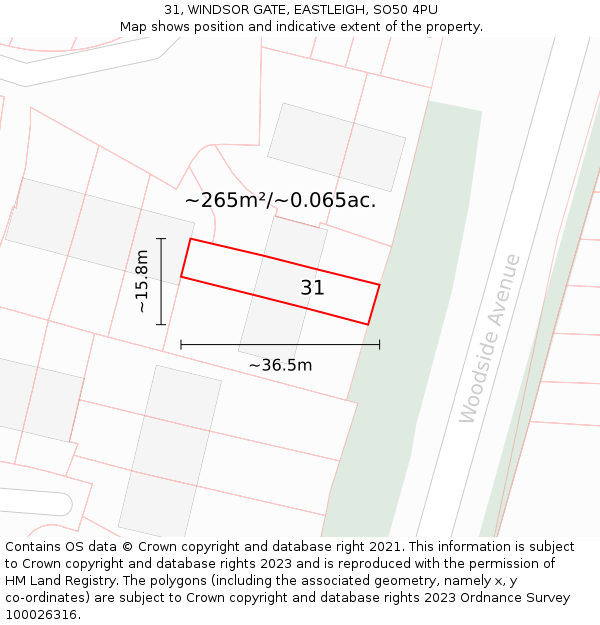 31, WINDSOR GATE, EASTLEIGH, SO50 4PU: Plot and title map