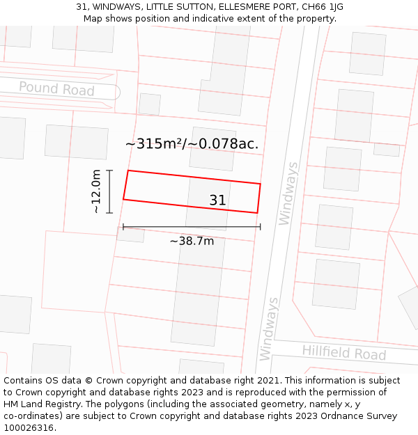 31, WINDWAYS, LITTLE SUTTON, ELLESMERE PORT, CH66 1JG: Plot and title map