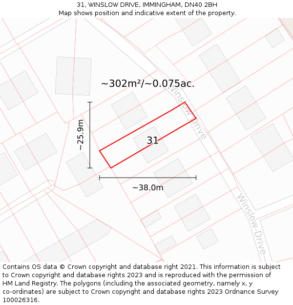 31, WINSLOW DRIVE, IMMINGHAM, DN40 2BH: Plot and title map