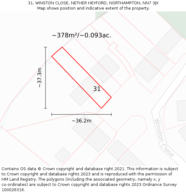 31, WINSTON CLOSE, NETHER HEYFORD, NORTHAMPTON, NN7 3JX: Plot and title map