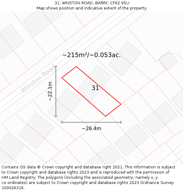31, WINSTON ROAD, BARRY, CF62 9SU: Plot and title map