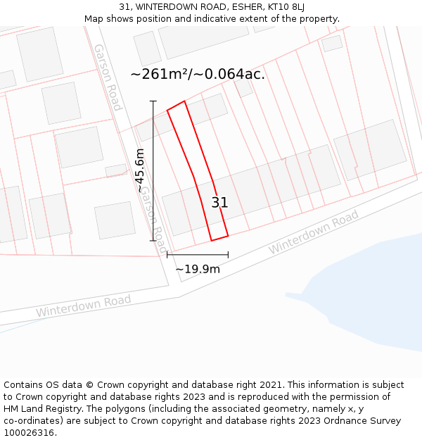 31, WINTERDOWN ROAD, ESHER, KT10 8LJ: Plot and title map