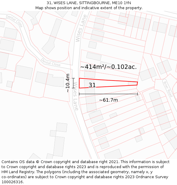 31, WISES LANE, SITTINGBOURNE, ME10 1YN: Plot and title map