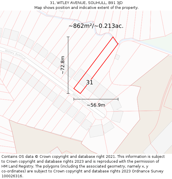 31, WITLEY AVENUE, SOLIHULL, B91 3JD: Plot and title map