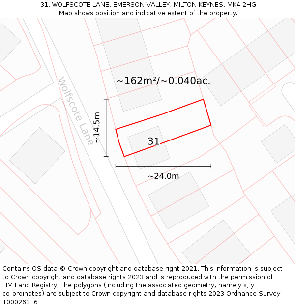 31, WOLFSCOTE LANE, EMERSON VALLEY, MILTON KEYNES, MK4 2HG: Plot and title map
