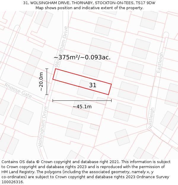 31, WOLSINGHAM DRIVE, THORNABY, STOCKTON-ON-TEES, TS17 9DW: Plot and title map