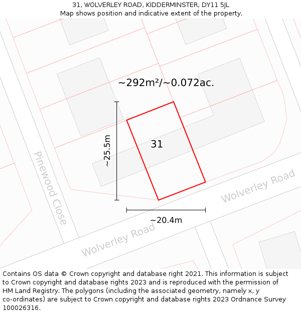 31, WOLVERLEY ROAD, KIDDERMINSTER, DY11 5JL: Plot and title map