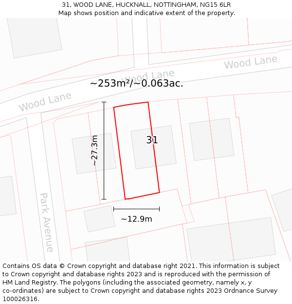 31, WOOD LANE, HUCKNALL, NOTTINGHAM, NG15 6LR: Plot and title map