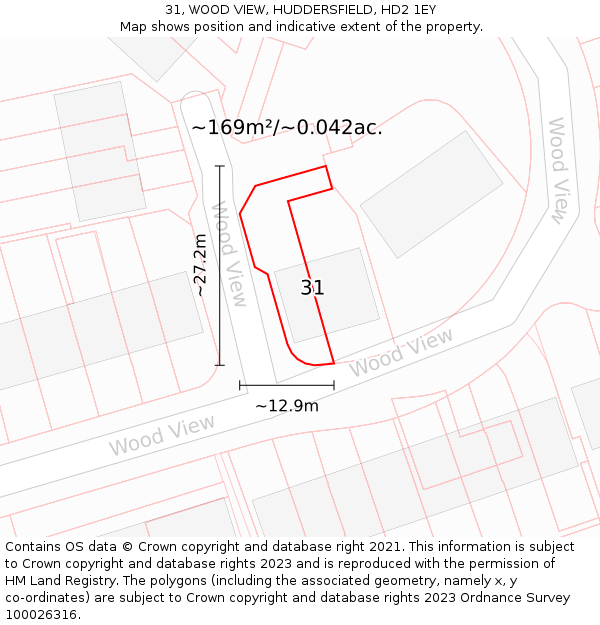 31, WOOD VIEW, HUDDERSFIELD, HD2 1EY: Plot and title map