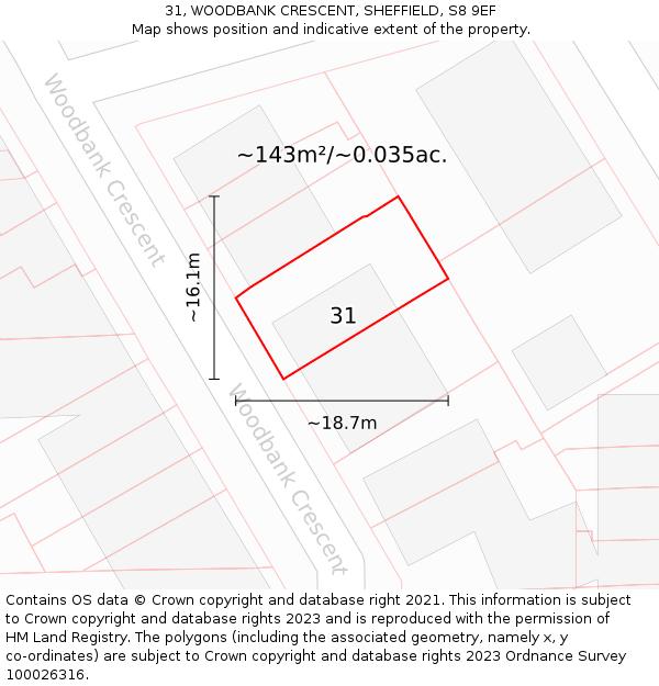31, WOODBANK CRESCENT, SHEFFIELD, S8 9EF: Plot and title map