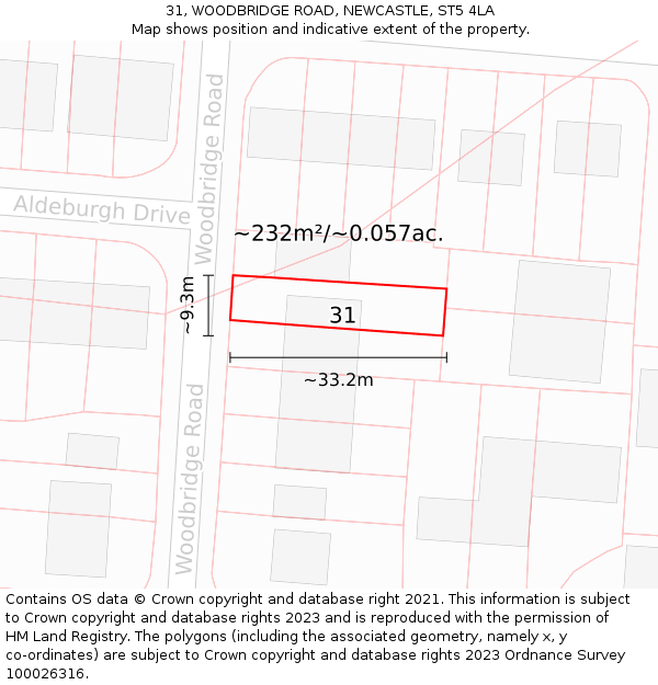 31, WOODBRIDGE ROAD, NEWCASTLE, ST5 4LA: Plot and title map